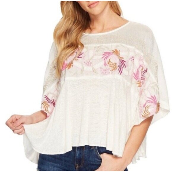 Free People Oversized Embroidered Tee Small Bohemian - Picture 4 of 11
